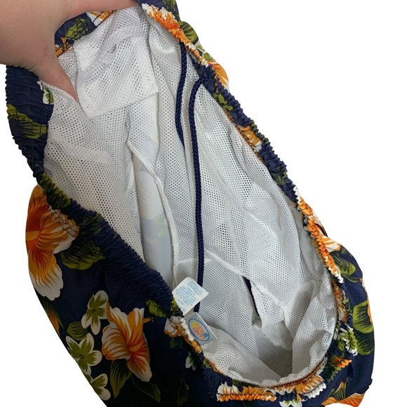 Sand N Sun Swim Trunks Hawaiian Floral Print Navy Blue Orange Lined Pockets 2XL - Picture 9 of 9